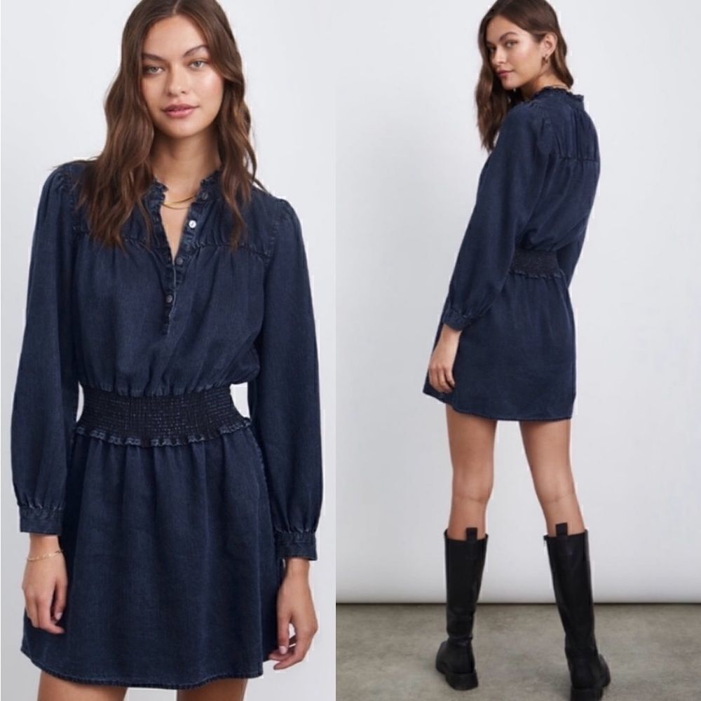 Rails Shawna Mini Dress Small Dark Vintage Blue Black Eco Collection Small $228